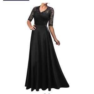 NWT Black Satin & Lace Formal Gown